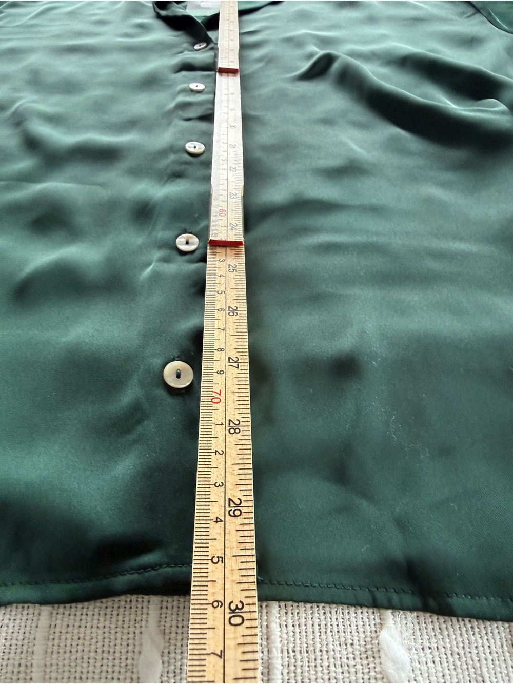 Express Women's Dark Green Satin Button-Up Blouse - Picture 12 of 12